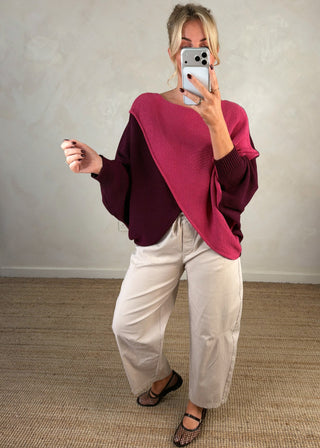 Two colour crossover knit - Rose-The Style Attic