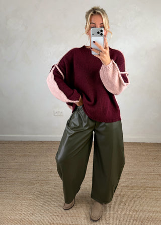 Two tone knit - Merlot-The Style Attic