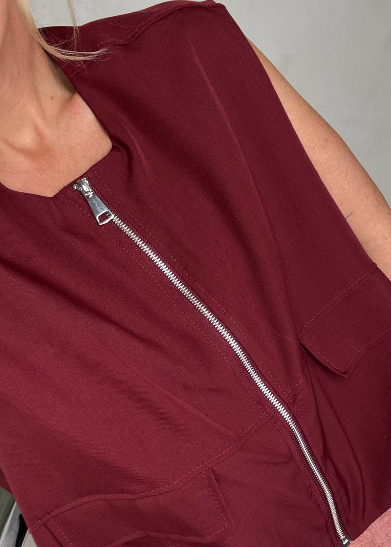Utility Zip waistcoat -Merlot-The Style Attic