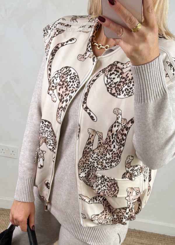 Utility Zip waistcoat - beige animal-The Style Attic