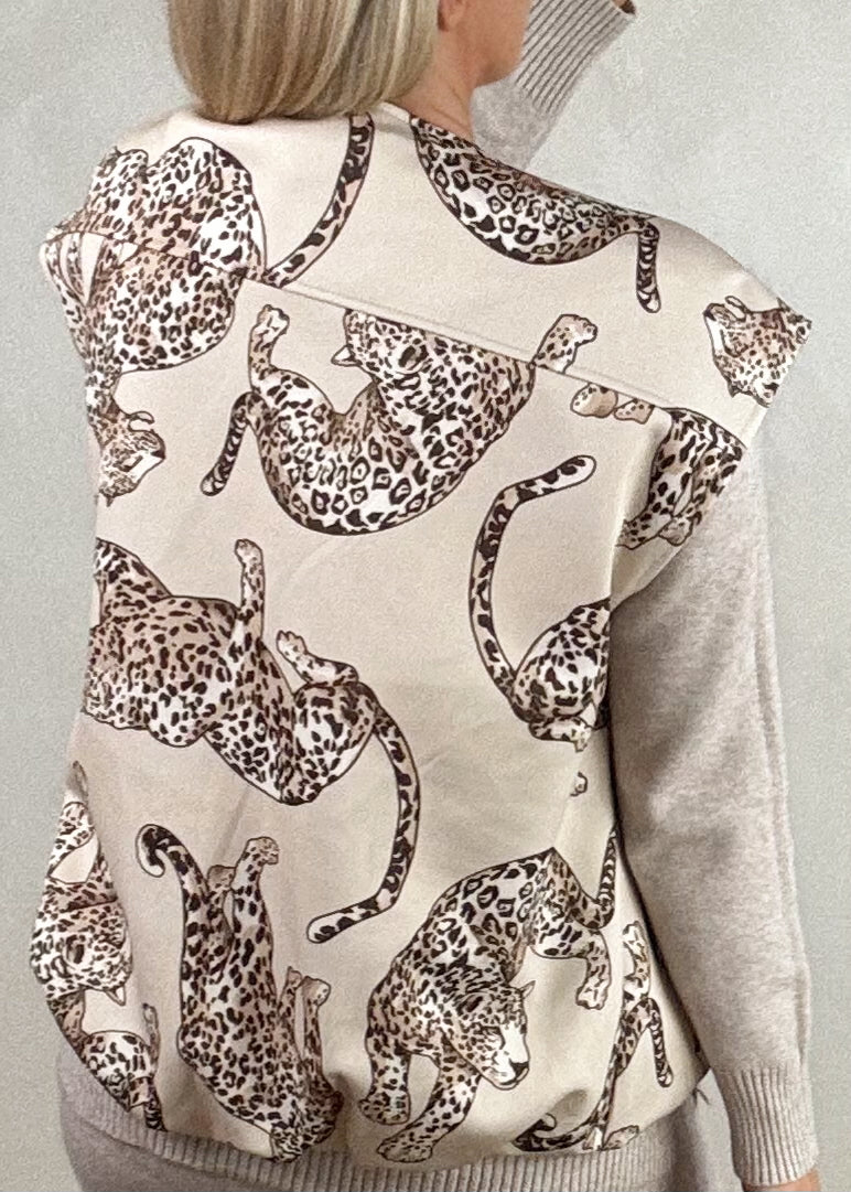 Utility Zip waistcoat - beige animal-The Style Attic