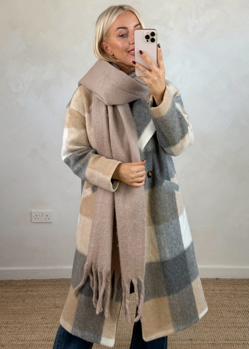 Velma wool blend jacket - beige/grey-The Style Attic