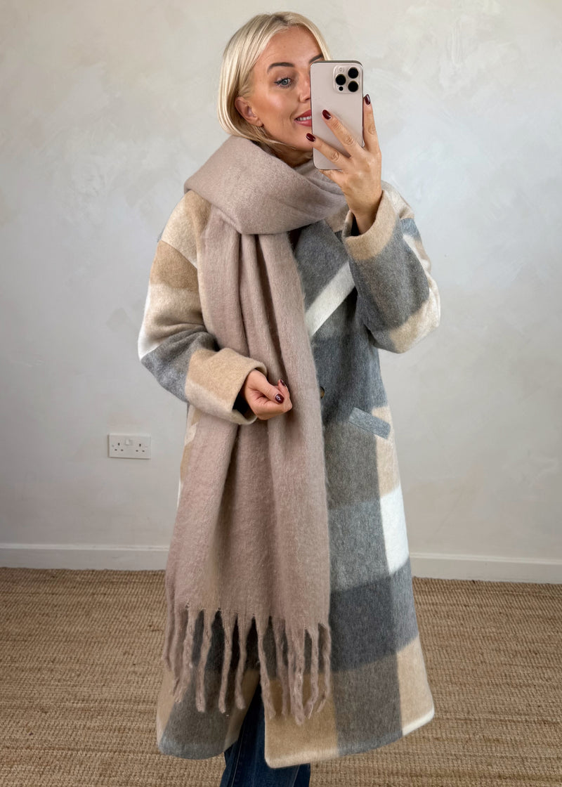 Velma wool blend jacket - beige/grey-The Style Attic