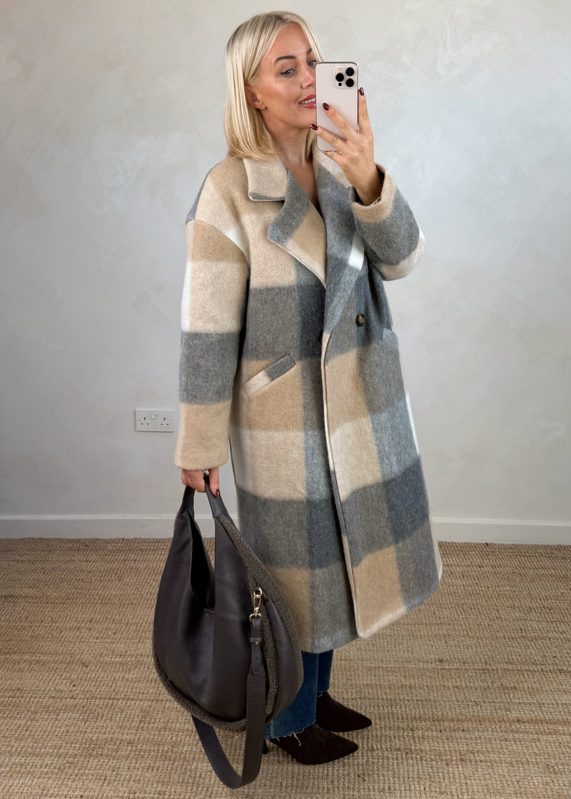 Velma wool blend jacket - beige/grey-The Style Attic