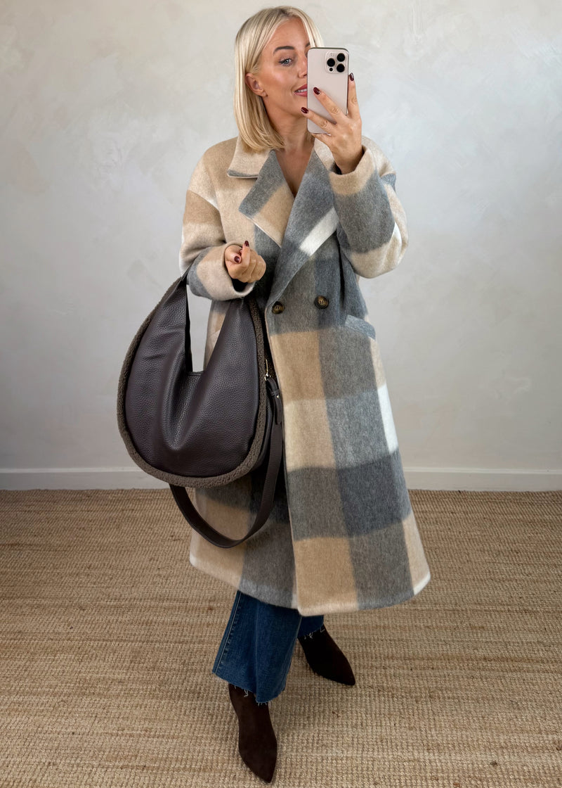 Velma wool blend jacket - beige/grey-The Style Attic