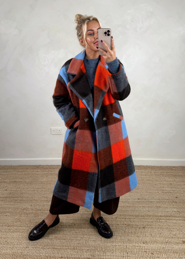Velma wool blend jacket - red/blue-The Style Attic