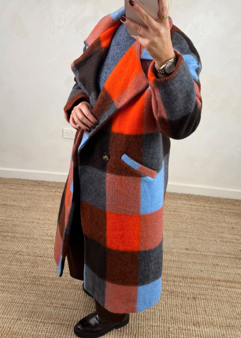 Velma wool blend jacket - red/blue-The Style Attic