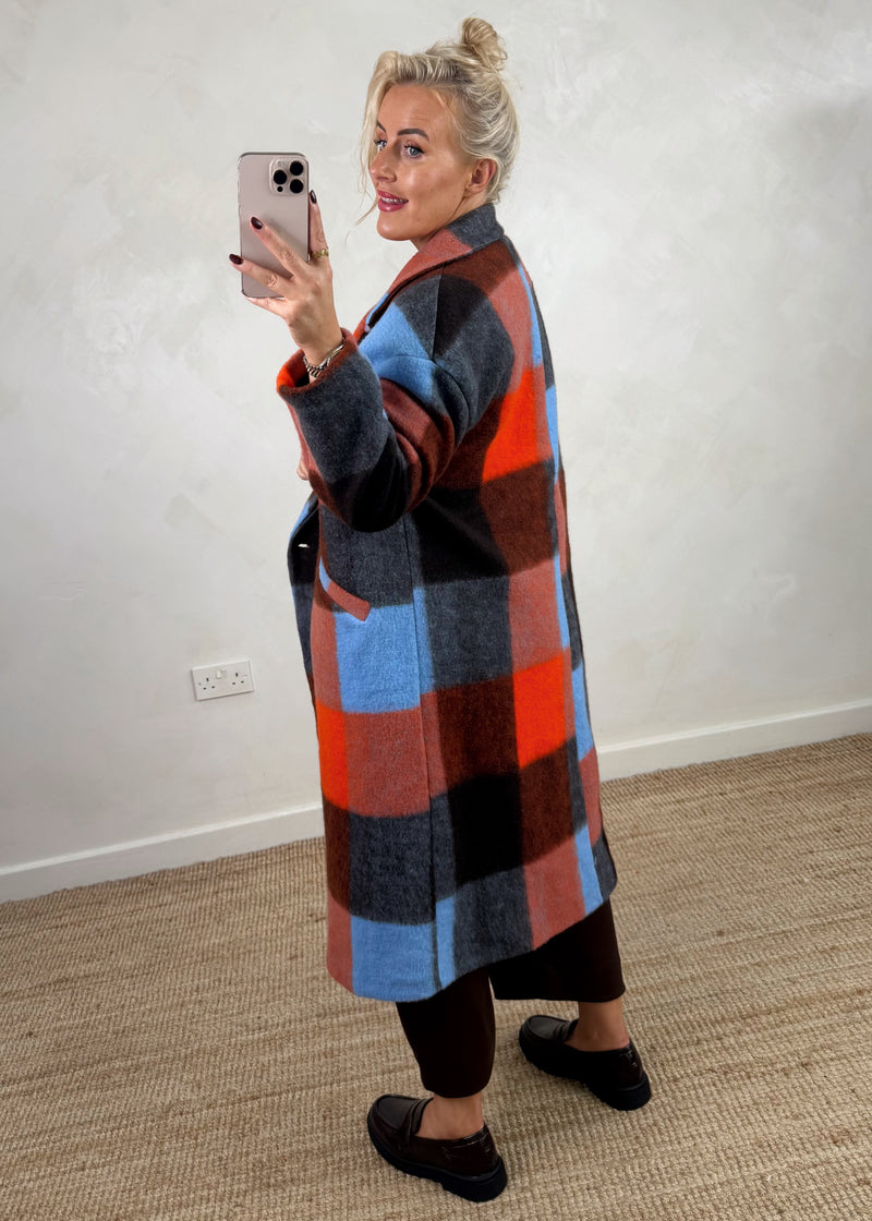 Velma wool blend jacket - red/blue-The Style Attic