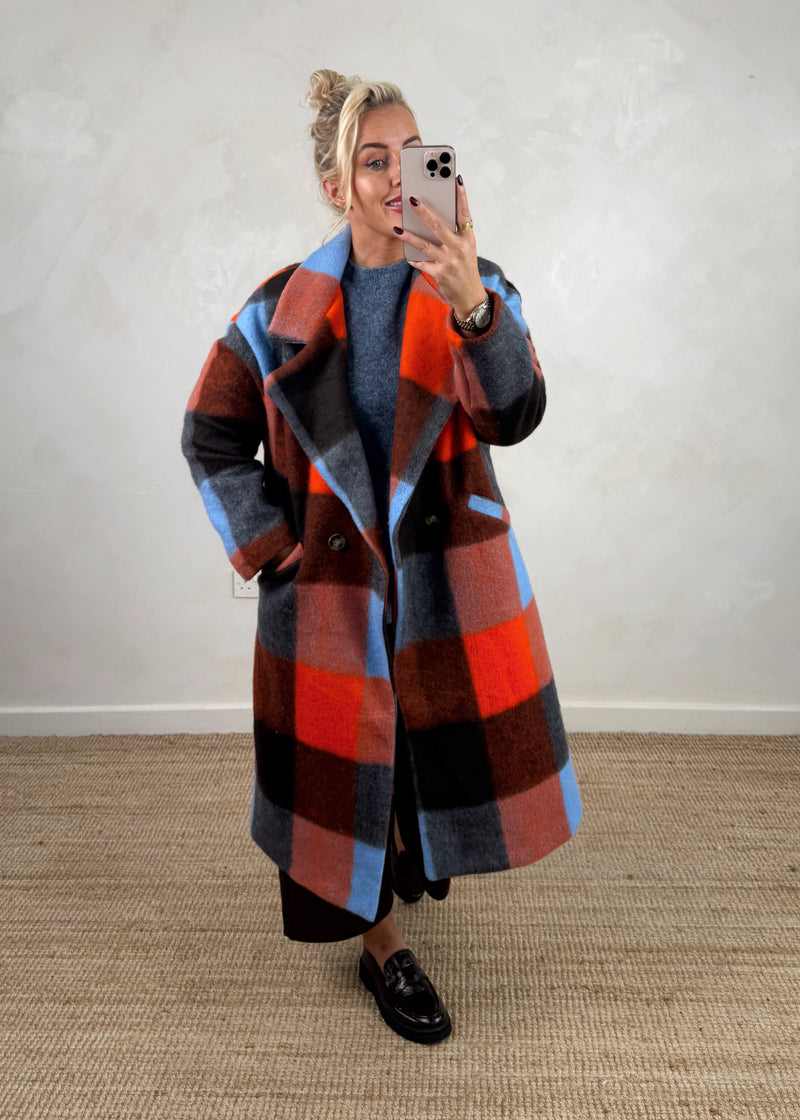 Velma wool blend jacket - red/blue-The Style Attic