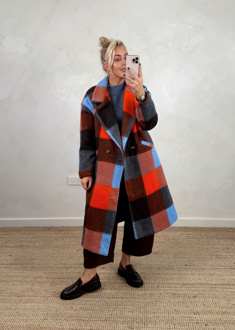 Velma wool blend jacket - red/blue-The Style Attic