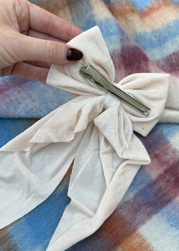 Velvet bow - cream-The Style Attic