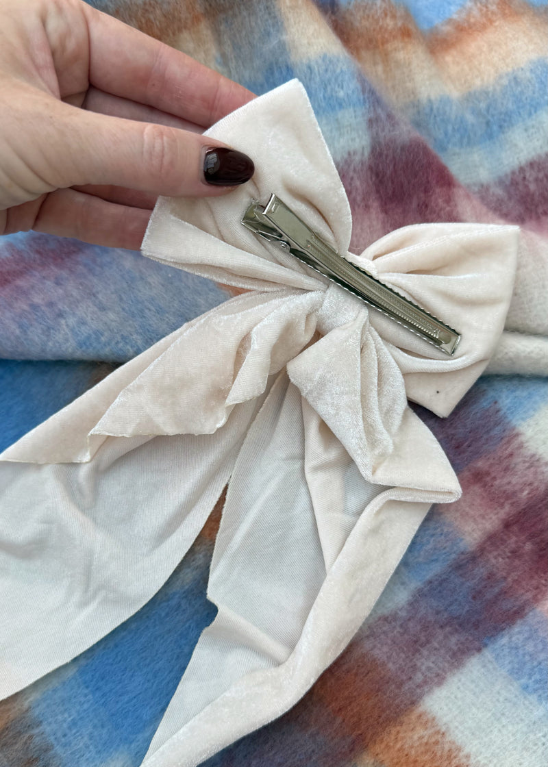 Velvet bow - cream-The Style Attic