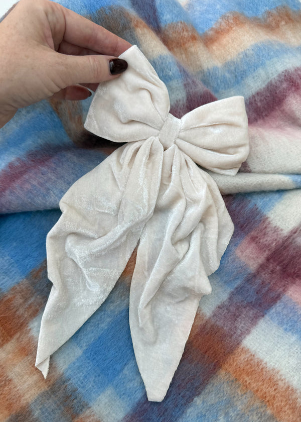 Velvet bow - cream-The Style Attic