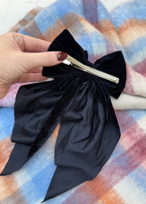 Velvet bow - navy-The Style Attic
