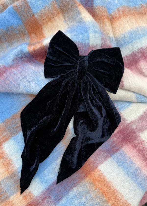 Velvet bow - navy-The Style Attic
