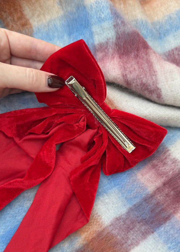 Velvet bow - red-The Style Attic