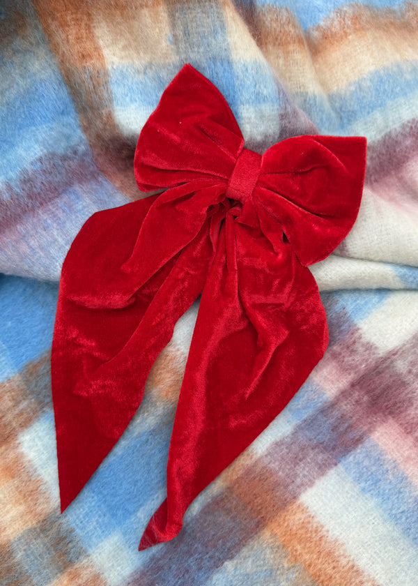 Velvet bow - red-The Style Attic