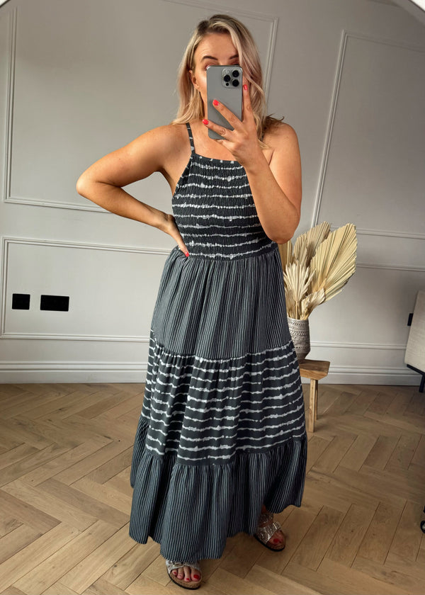 Verde Striped sundress - Charcoal-The Style Attic