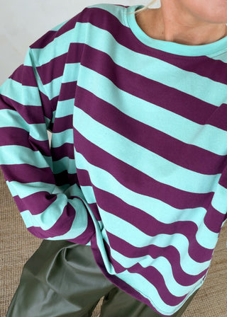 Warren Striped tee - Aubergine/aqua-The Style Attic
