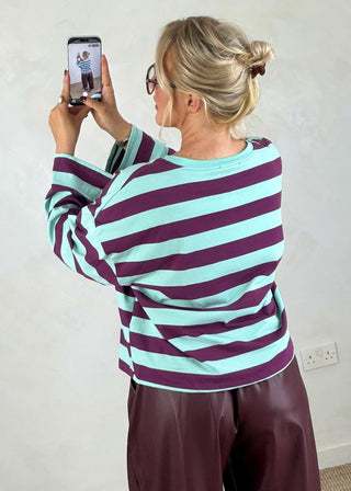 Warren Striped tee - Aubergine/aqua-The Style Attic