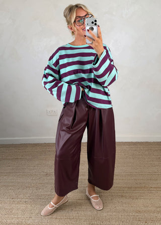 Warren Striped tee - Aubergine/aqua-The Style Attic