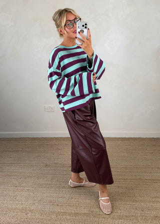 Warren Striped tee - Aubergine/aqua-The Style Attic