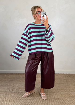 Warren Striped tee - Aubergine/aqua-The Style Attic