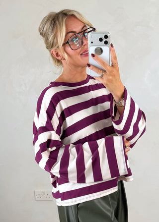 Warren Striped tee - Aubergine/cream-The Style Attic