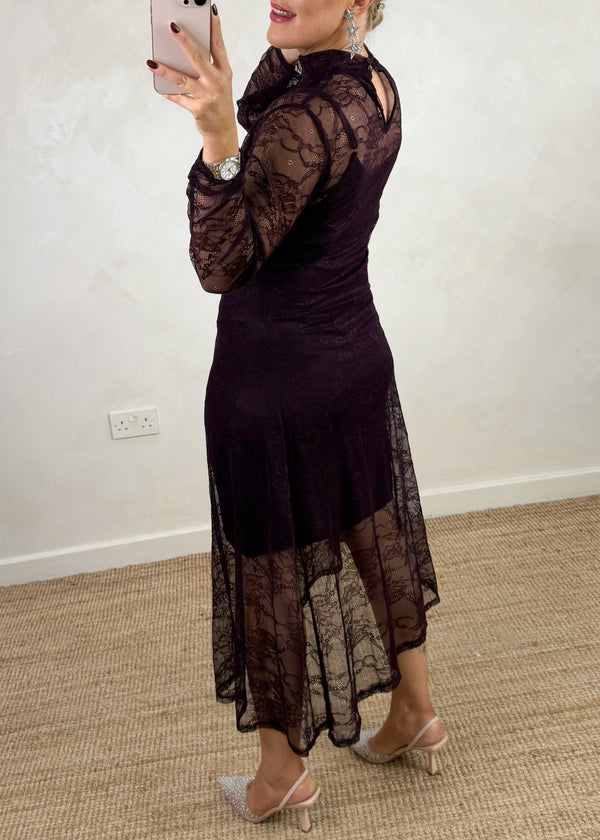 Wednesday lace dress - damson-The Style Attic