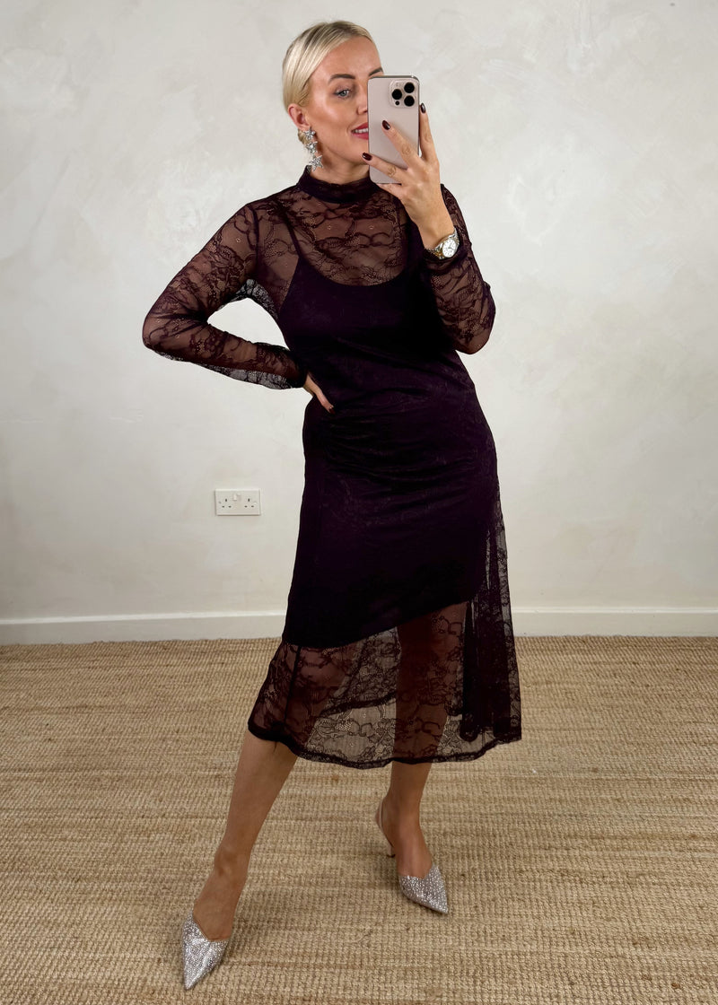 Wednesday lace dress - damson-The Style Attic