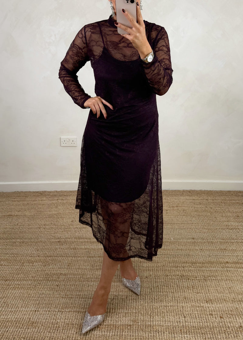 Wednesday lace dress - damson-The Style Attic