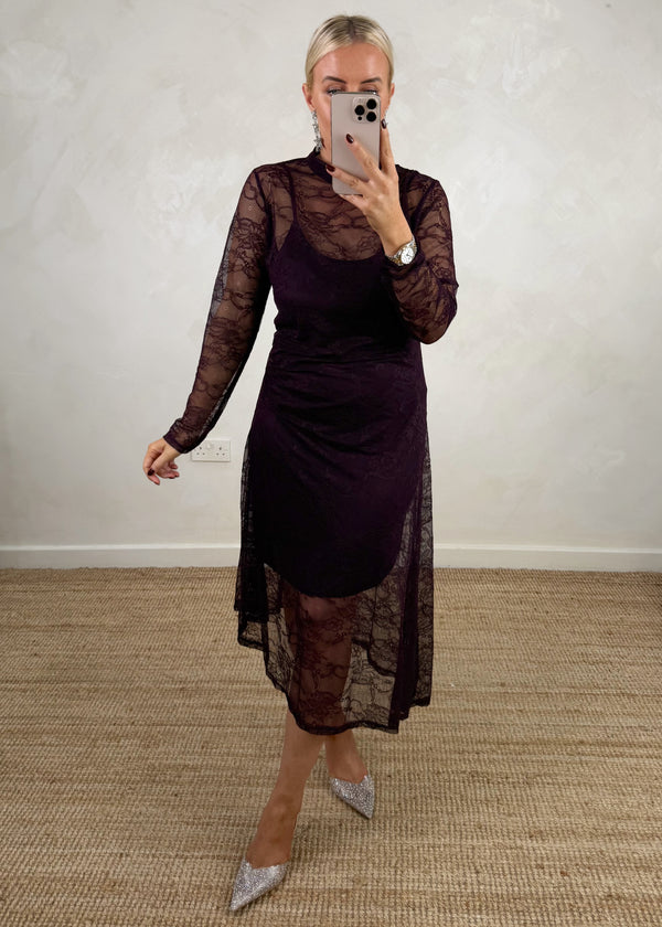 Wednesday lace dress - damson-The Style Attic