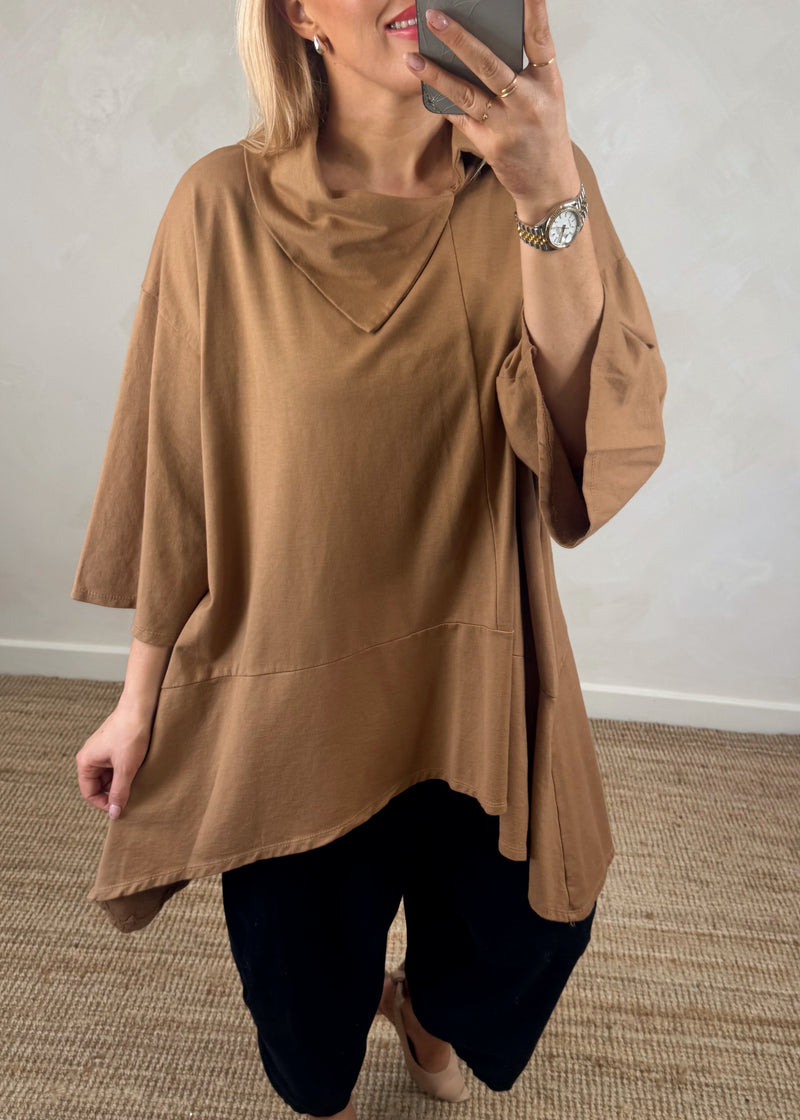 Wendy collar tee - camel-The Style Attic