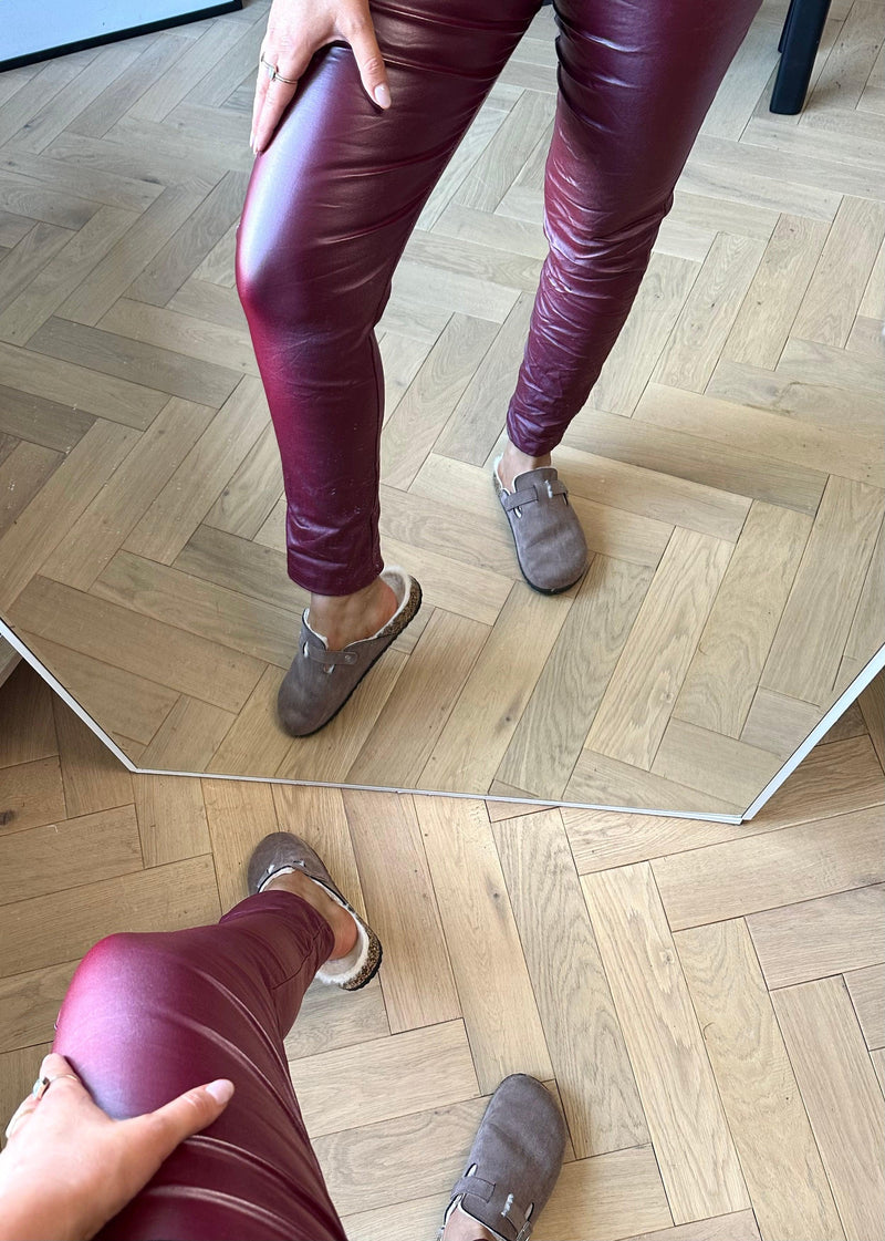 Pink Shiny Faux Leather Wet Look with Side Zip - Leggings