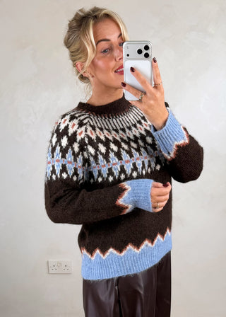 Whistler fair isle knit - chocolate-The Style Attic