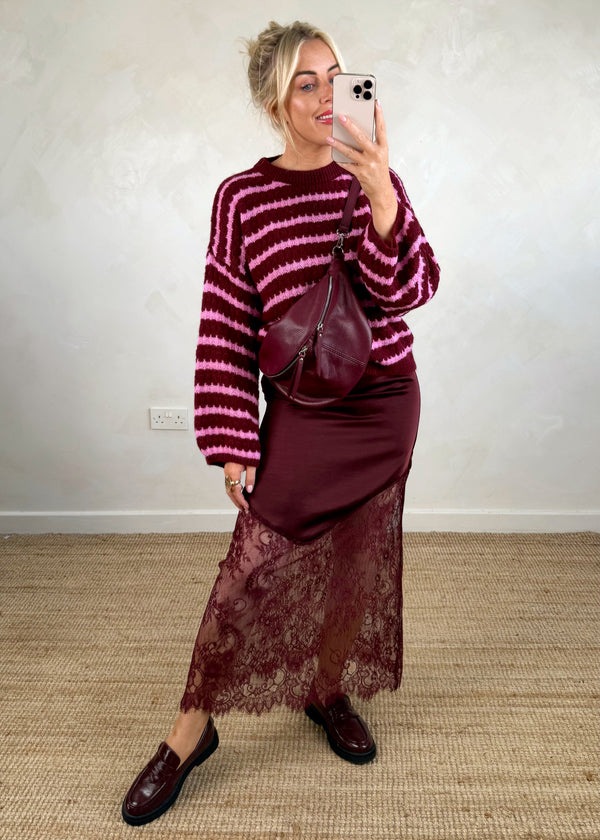 Wiggle crew knit - Merlot/pink-The Style Attic