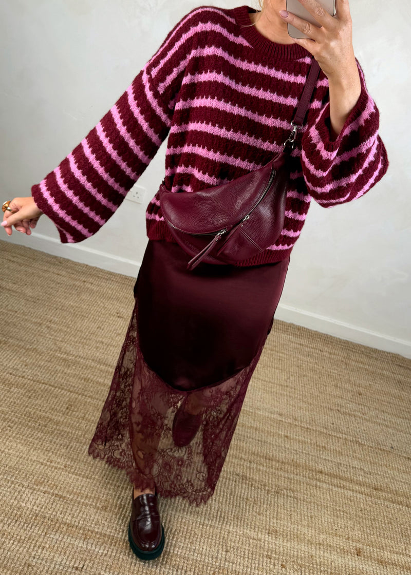 Wiggle crew knit - Merlot/pink-The Style Attic