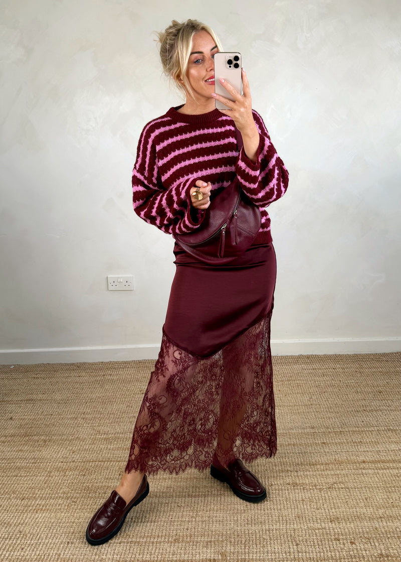 Wiggle crew knit - Merlot/pink-The Style Attic