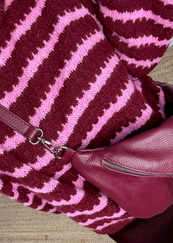 Wiggle crew knit - Merlot/pink-The Style Attic