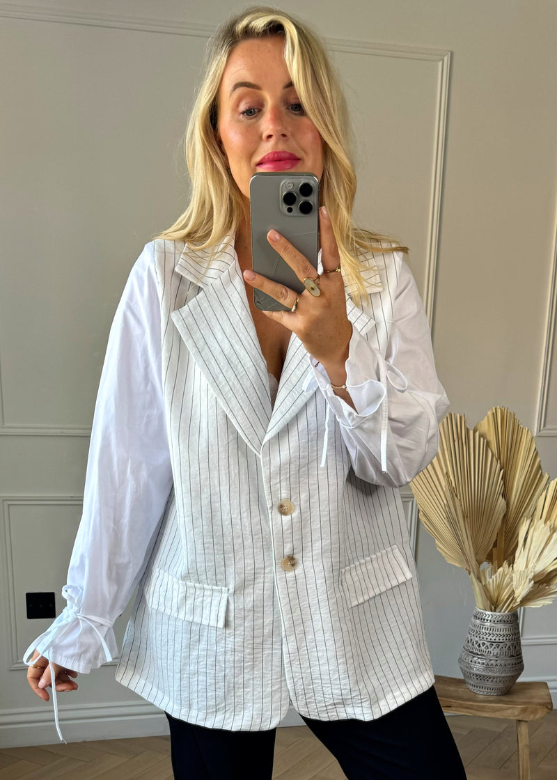 Willis shirt Blazer - cream pinstripe-The Style Attic