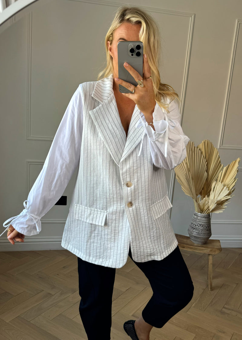 Willis shirt Blazer - cream pinstripe-The Style Attic