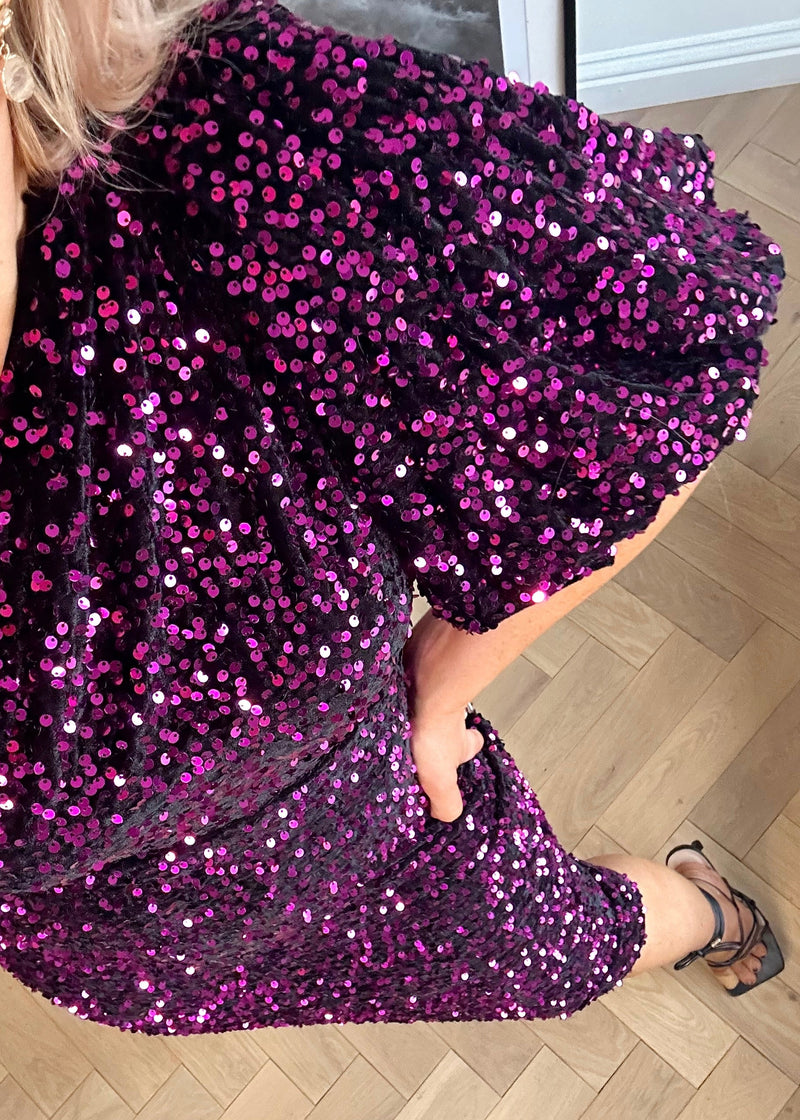 Willow Velvet Sequin Midi Dress - purple-The Style Attic