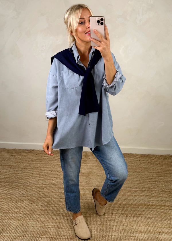 Windsor double shirt knit - cornflower-The Style Attic