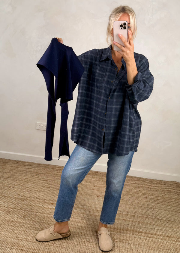 Windsor double shirt knit - navy plaid-The Style Attic