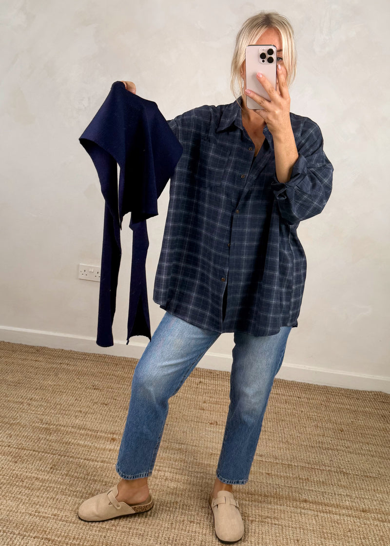 Windsor double shirt knit - navy plaid-The Style Attic