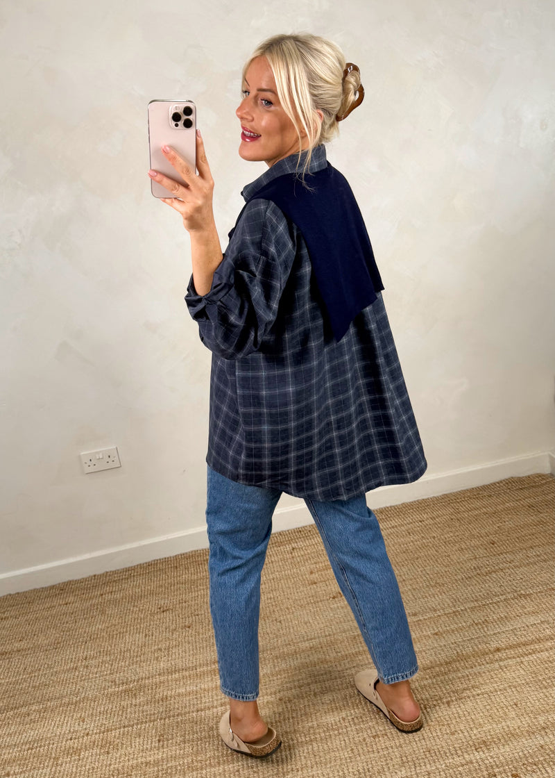 Windsor double shirt knit - navy plaid-The Style Attic