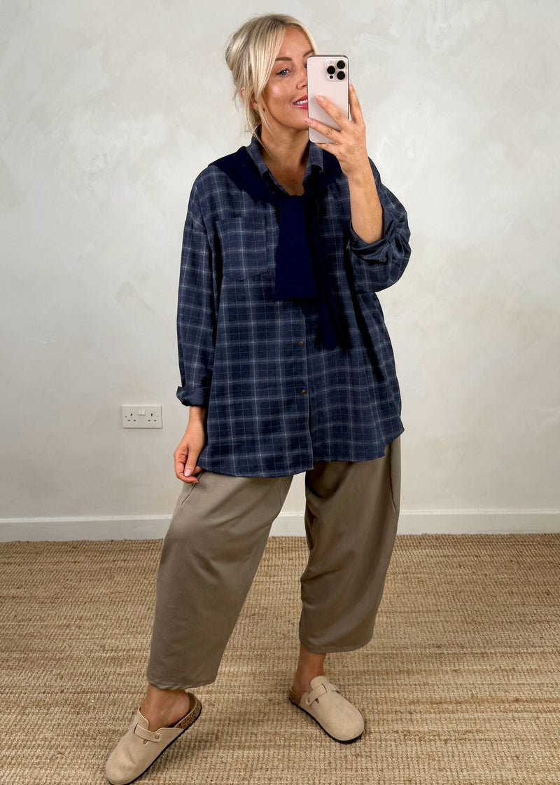 Windsor double shirt knit - navy plaid-The Style Attic