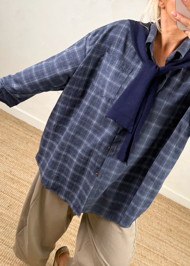 Windsor double shirt knit - navy plaid-The Style Attic