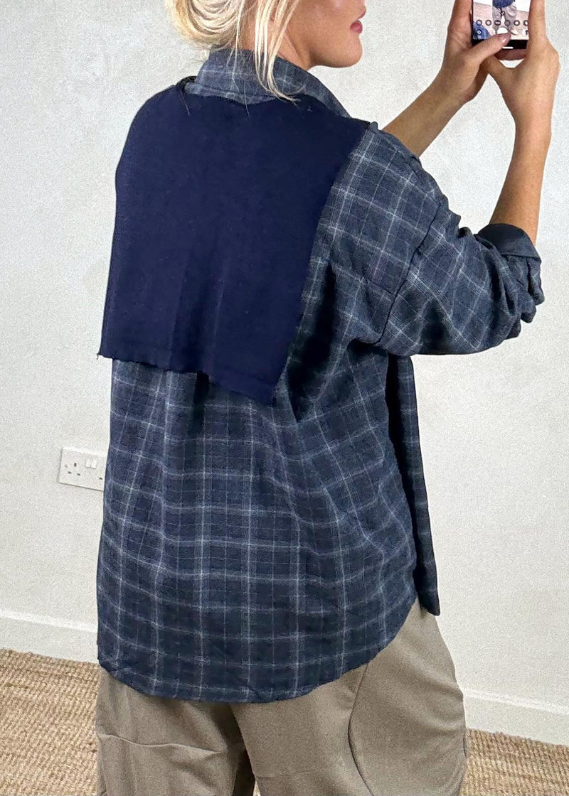 Windsor double shirt knit - navy plaid-The Style Attic