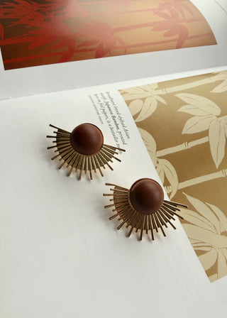 Wooden sunray earring - Gold-The Style Attic